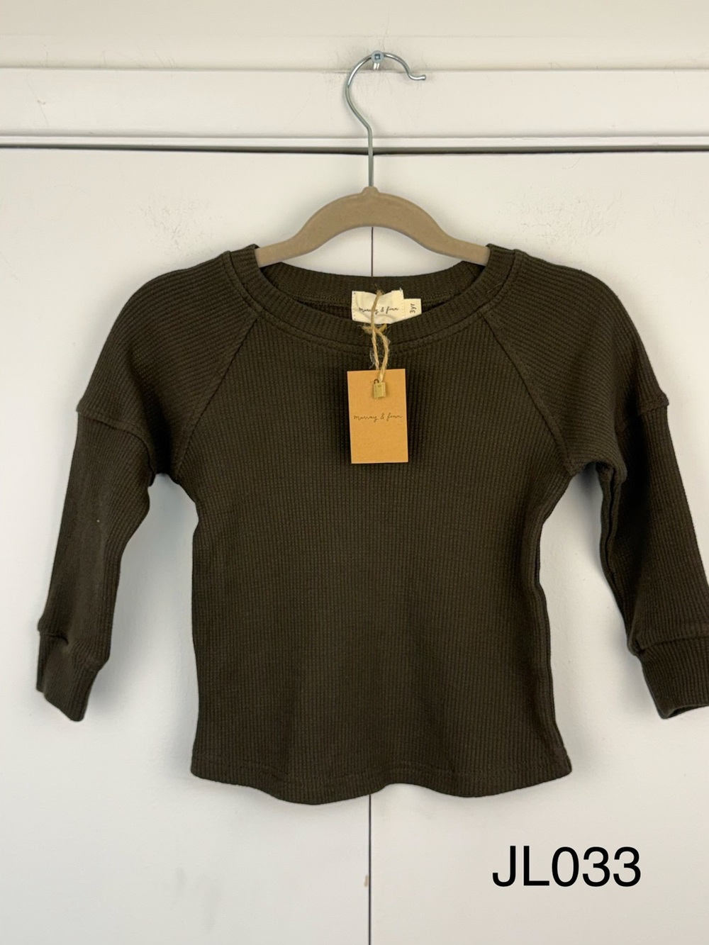 Murray & Finn Ribbed Long Sleeve Top 3Y Dark Olive NWT